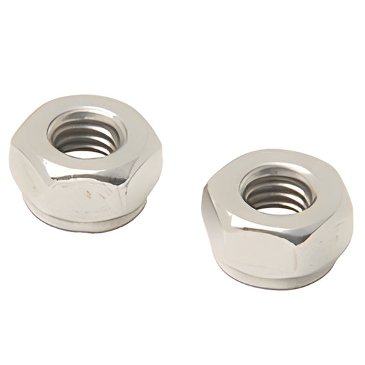 CRL 10-32 stainless steel nylon lock nuts (2), chrome finish hex flange - SKU 193004