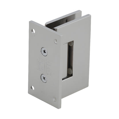 Polished nickel brass shower hinge (GEN037PN) wall-mount full back plate for 8-12mm tempered glass, self-centering.