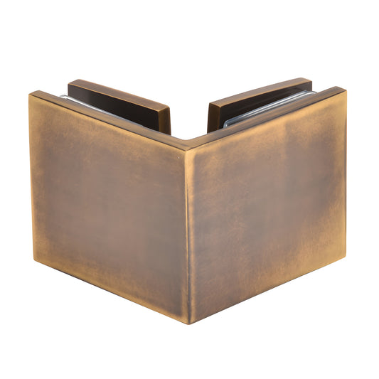 Vintage brass 90 solid brass glass-to-glass clamp for 3/8-1/2 shower panels (SKU SGC90VBR)