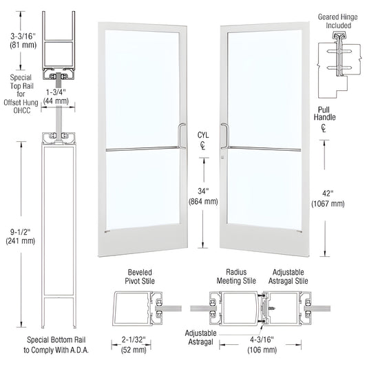 DE22952 white narrow-stile commercial entrance door with tempered glass opening, 9.5 in ADA bottom rail