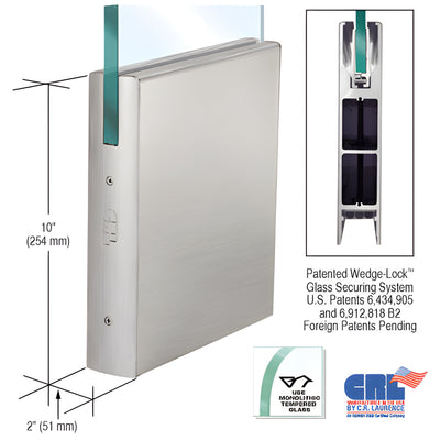 CRL 10in Brushed Stainless Square Rail for 1/2in Glass Door - No Lock