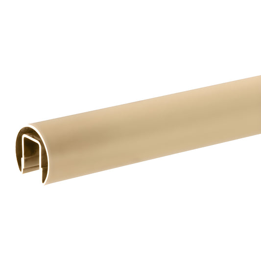 Satin Brass 2 in cap rail (GR20SB), 2" diameter brass, bump-formed, 120 in length for glass railing.