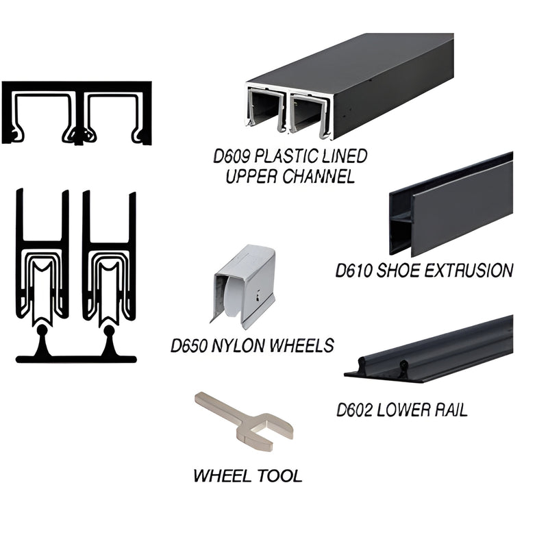 CRL D2204BL flat black low-profile 12' rolling track assembly components for 1/4" tempered glass