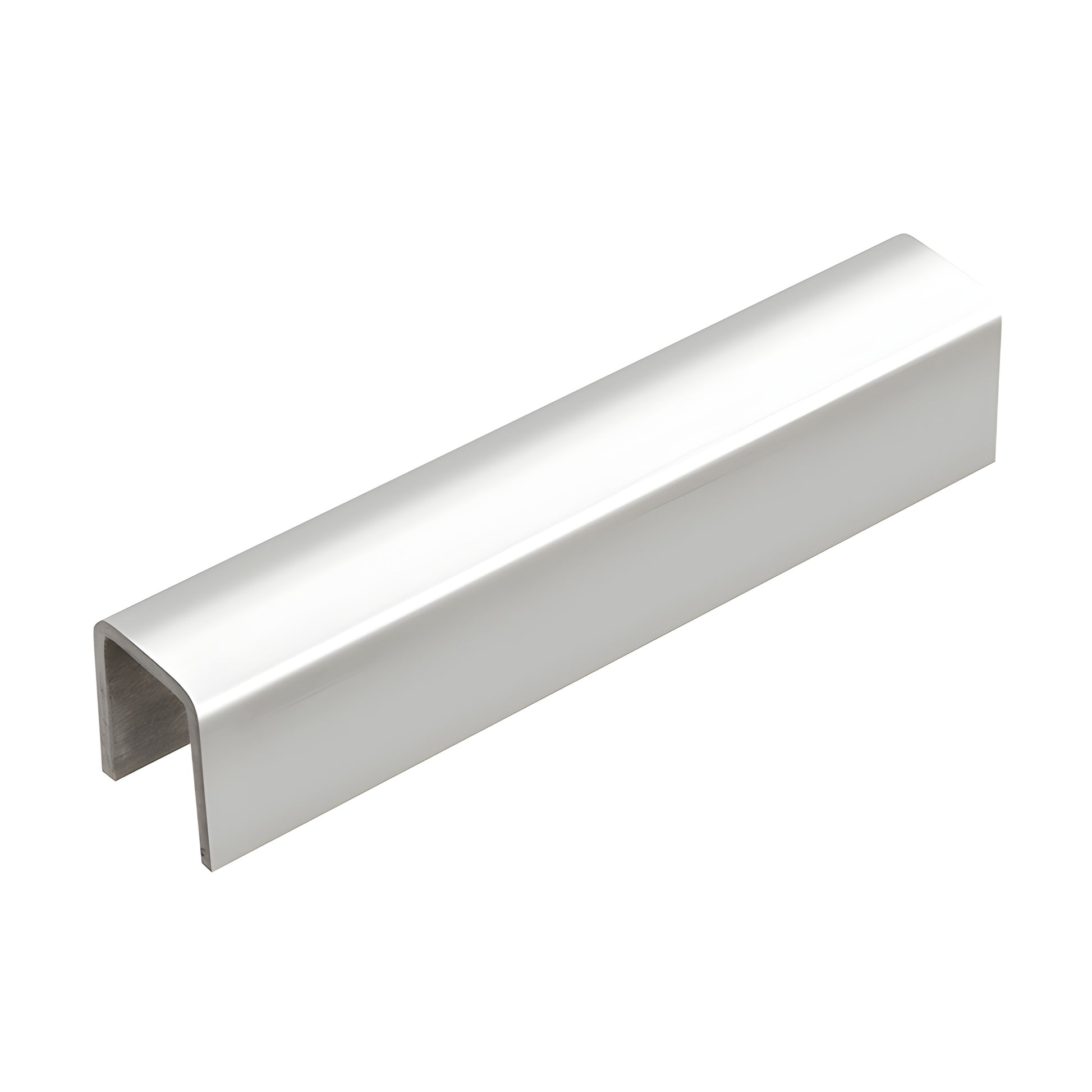 Polished stainless steel low-profile U-shaped cap rail (GRL10PS) for 1/2" or 5/8" glass guardrails