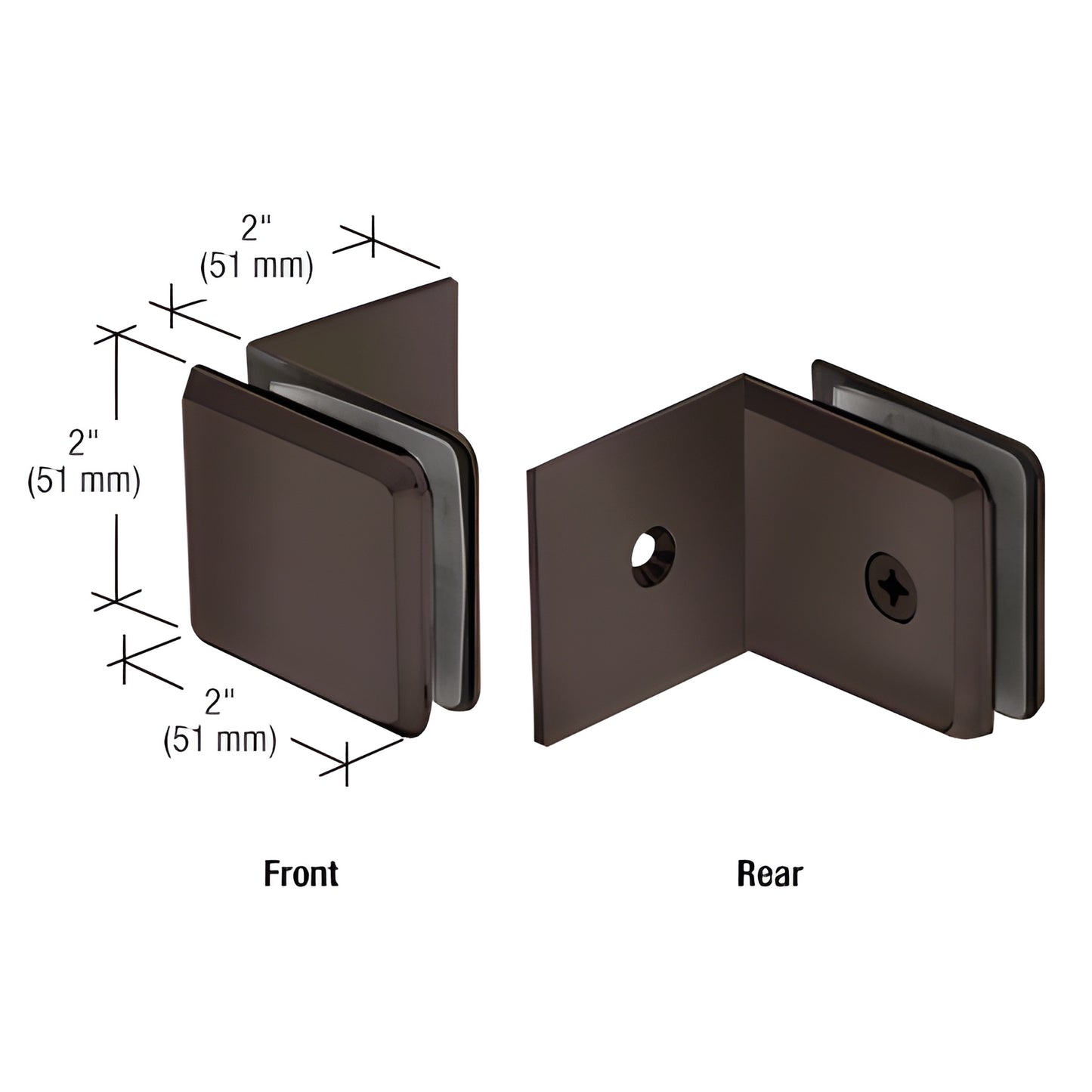 Oil-rubbed bronze brass 90-degree beveled glass clamp for 3/8-1/2" tempered glass, wall/ceiling mount (SKU BGC0390RB)