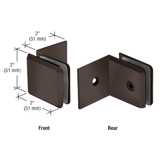 Oil-rubbed bronze brass 90-degree beveled glass clamp for 3/8-1/2" tempered glass, wall/ceiling mount (SKU BGC0390RB)