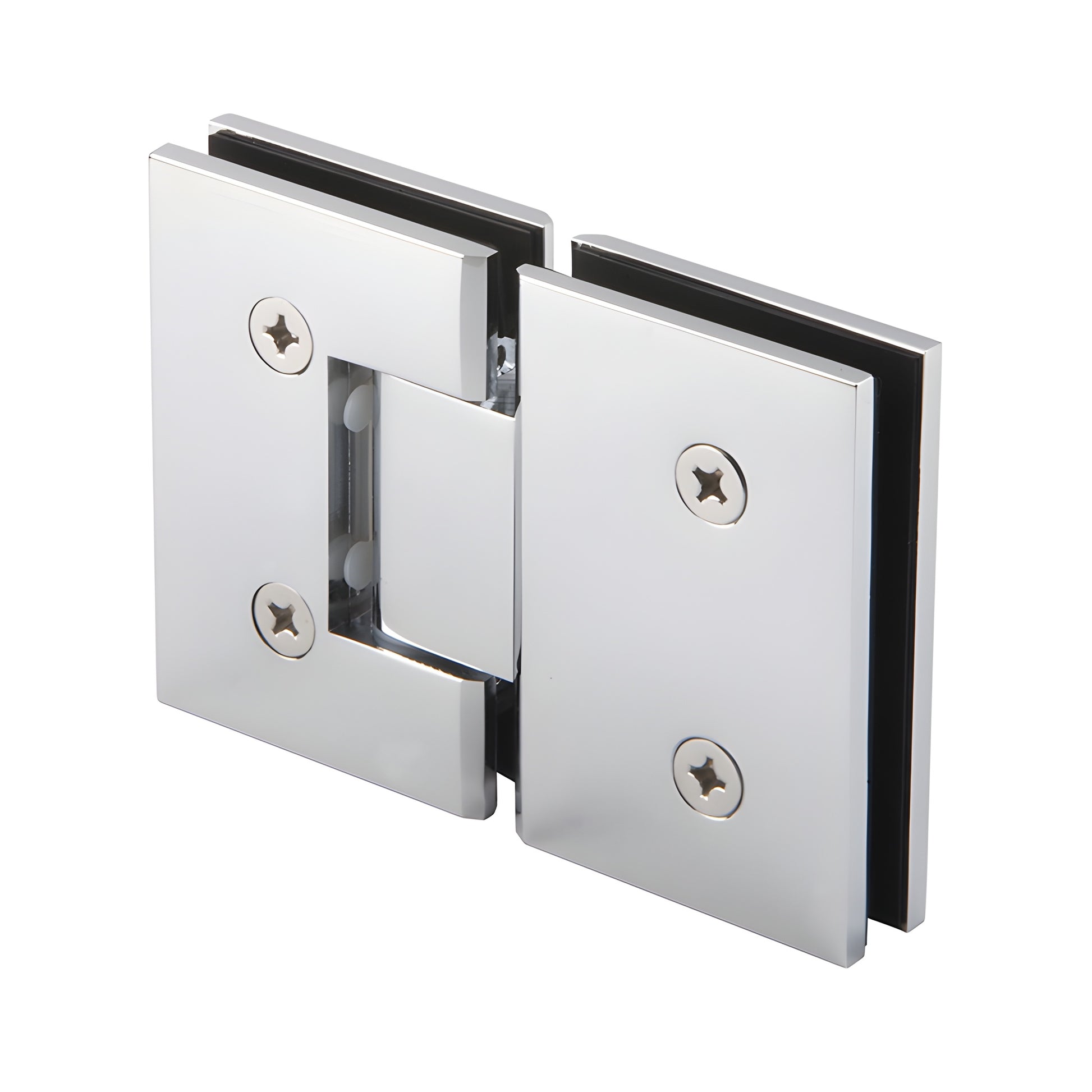 MEL180CH polished chrome square 180 glass-to-glass shower hinge, solid brass, inset gasket, for 8-12mm tempered glass
