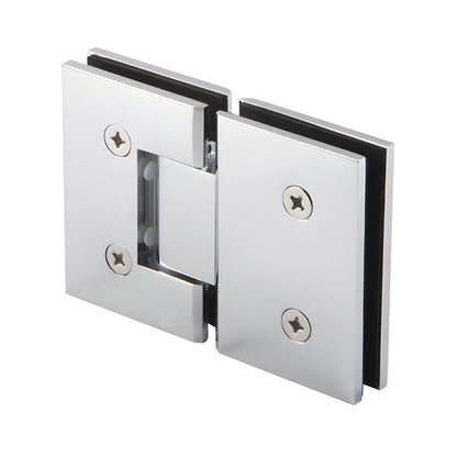 MEL180CH polished chrome square 180 glass-to-glass shower hinge, solid brass, inset gasket, for 8-12mm tempered glass