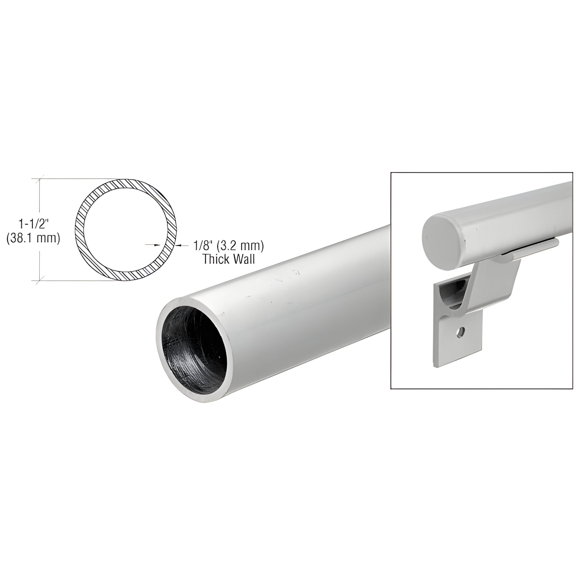 HRH15BSC 1-1/2 in brushed 304 stainless steel handrail tubing, 240 in long, 1/8 in (3.2 mm) wall