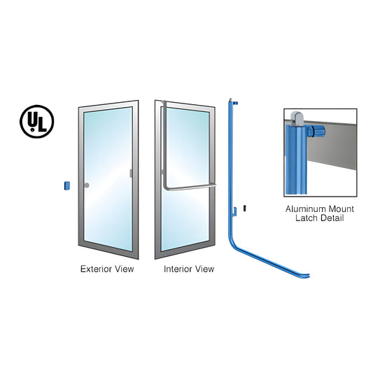PA100Z4APPT tubular panic deadbolt handle for 1/2-3/4" glass doors, 1-1/4" dia, left-hand reverse.