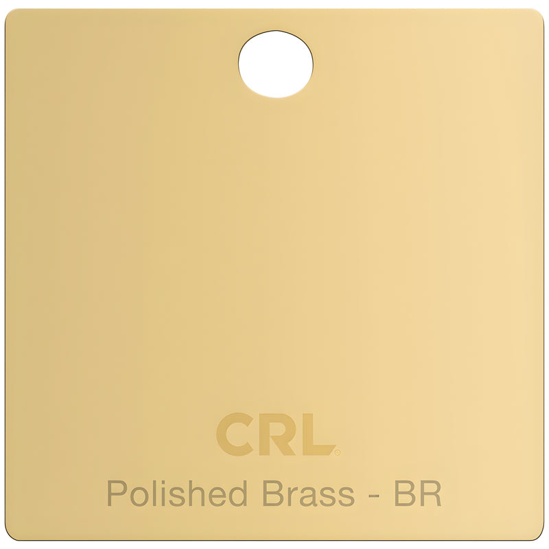 Polished brass finish sample chip CRL CH2PBR - square with top hole, engraved "Polished Brass - BR".