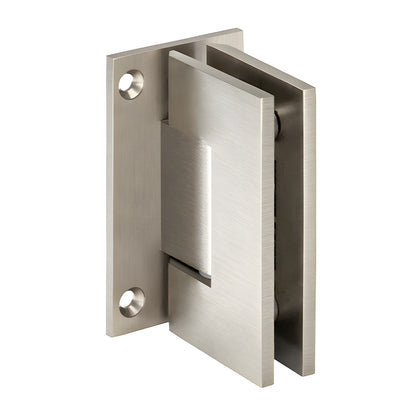 Brushed nickel Geneva glass shower hinge (GEN037BN), brass wall mount full back plate for 8-12 mm glass, self centering.