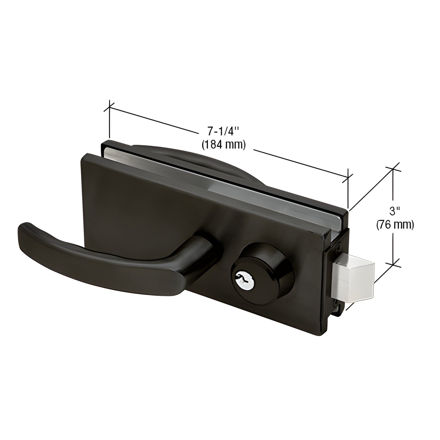 AMR900DU black-bronze glass-mounted latch with lever handles and keyed cylinder, fits 3/8-1/2 glass, 7-1/4 3