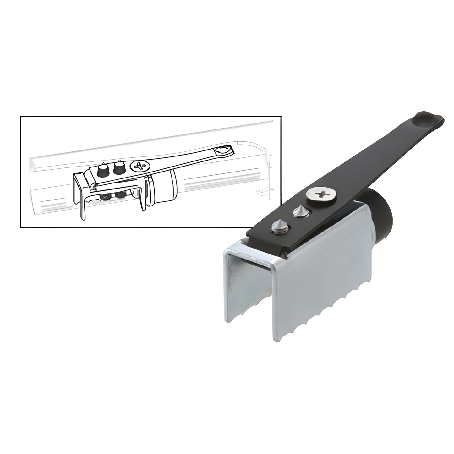 CRL70 roller stop CRL3992 - metal U-shaped clip with black lever and rubber bumper for adjustable sliding panel stop