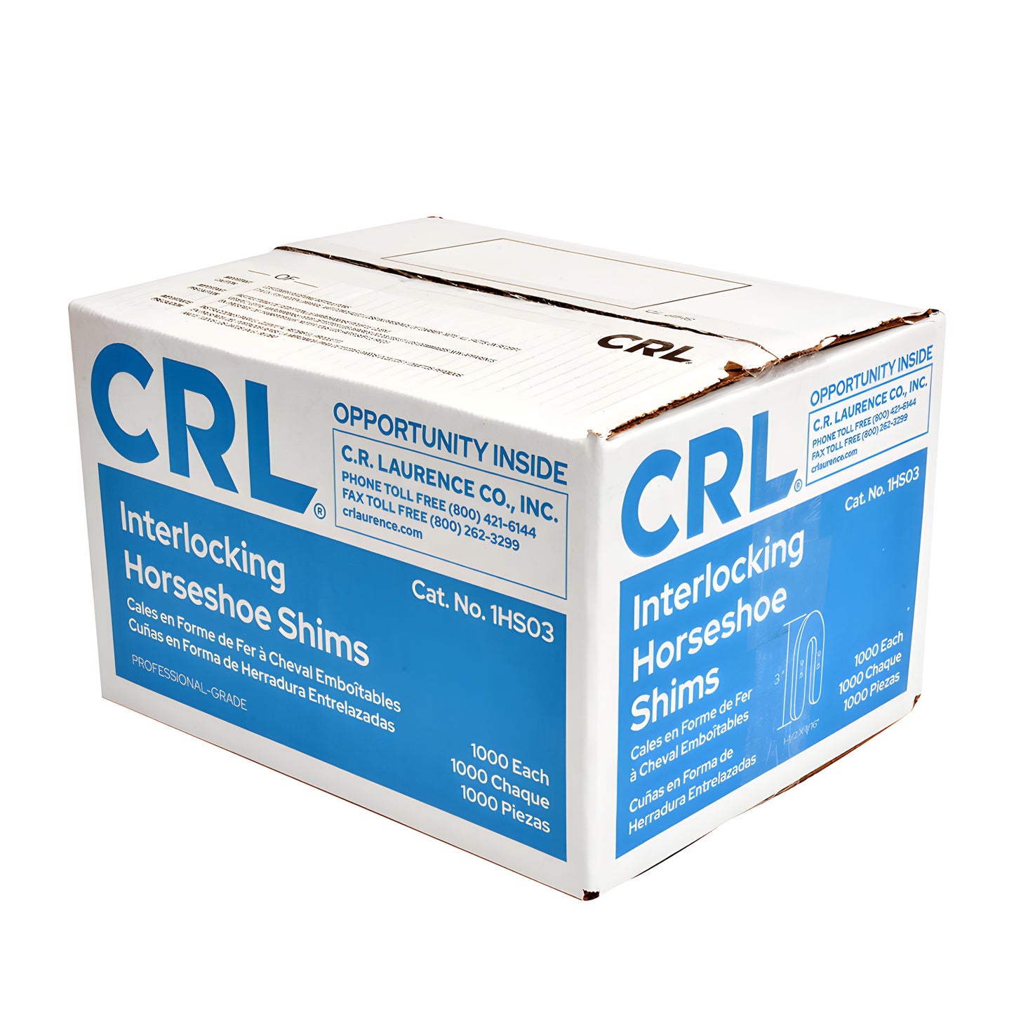 CRL blue interlocking horseshoe shim 3" U-shaped plastic shim for window and door alignment SKU 1HS03