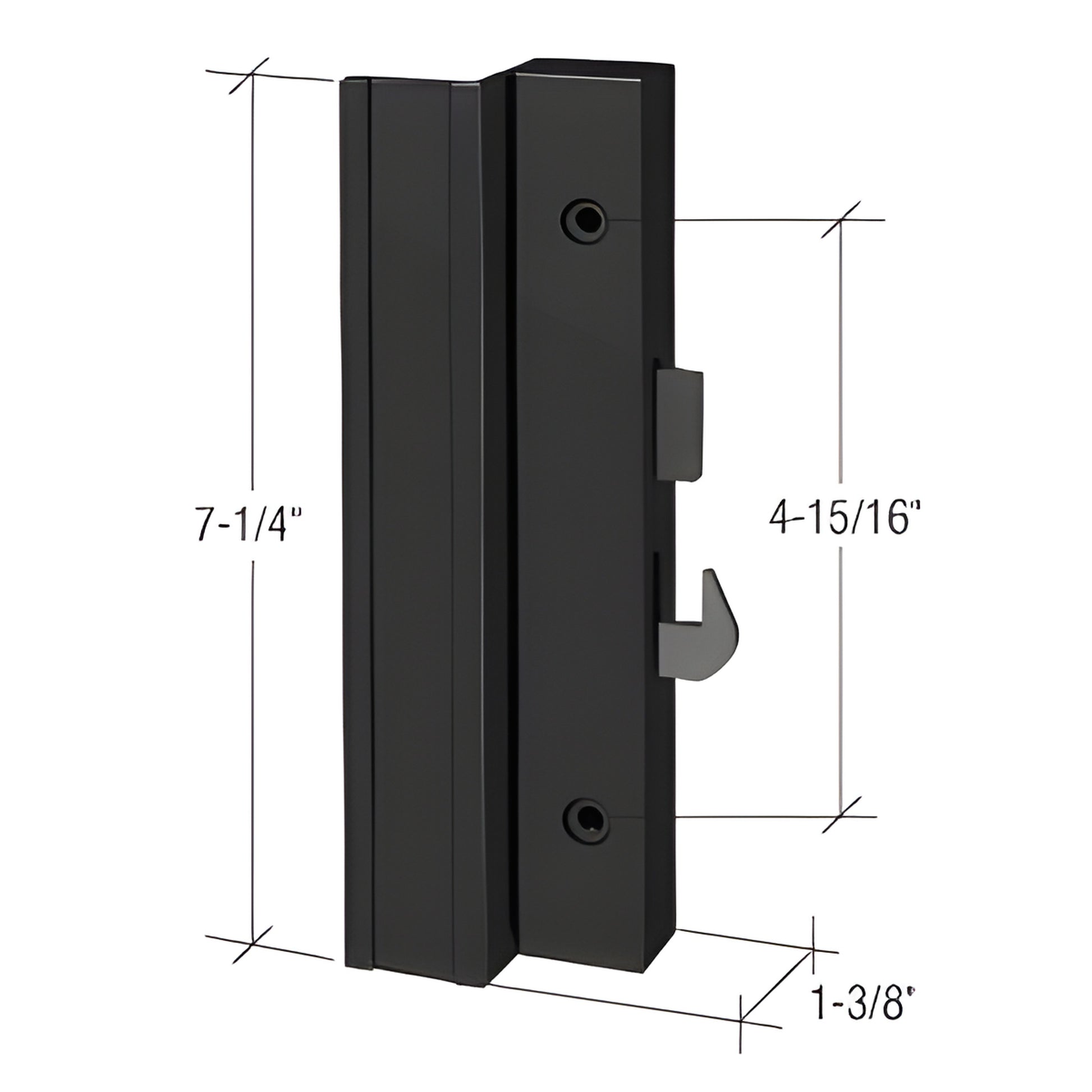 Black closed RV exterior pull handle (CRL V321), 7-1/4" polycarbonate with steel latch hook, 1-3/8" protrusion.
