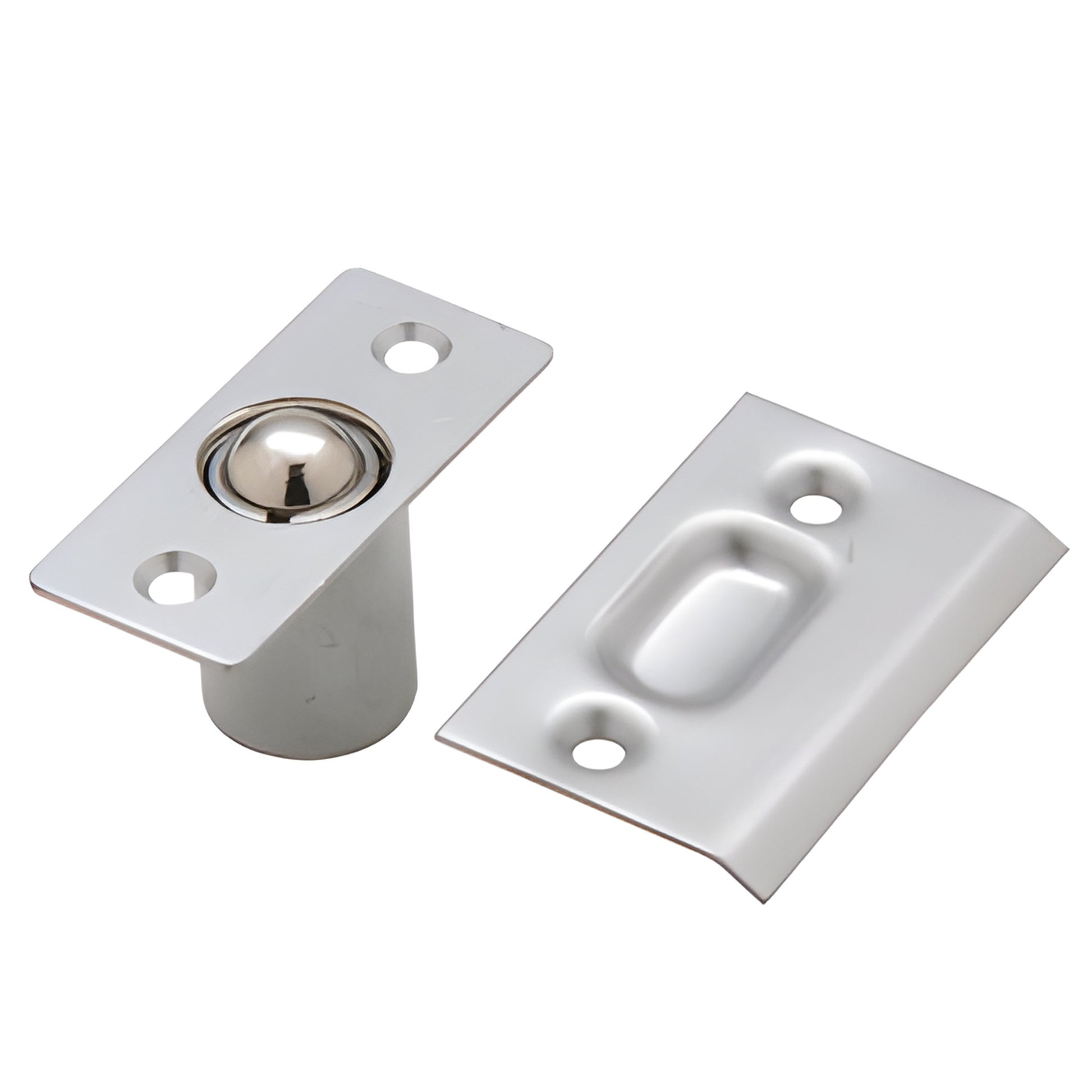 Dull chrome steel spring ball catch with strike plate, 1" x 2-3/16" face, SKU 1034DCHR.