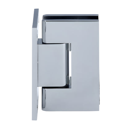 Polished chrome brass Junior Geneva shower door hinge (SKU JRG037CH), wall-mount full back plate for 6-8mm glass