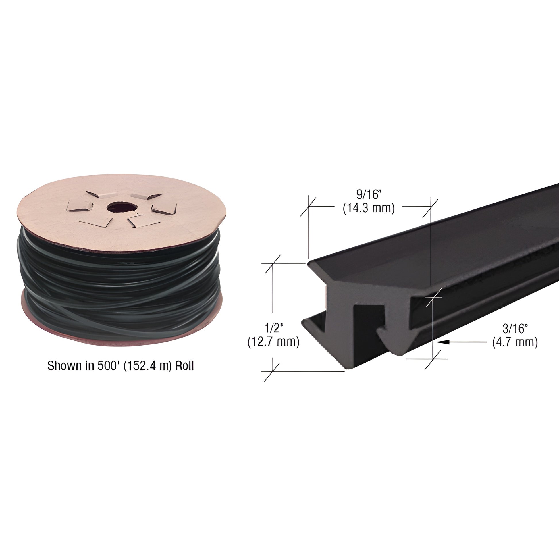 CRL GG38100 black dry-glaze push-in top-load glazing gasket, spool and profile, fits 3/8-5/8 in (10-16 mm) glass.