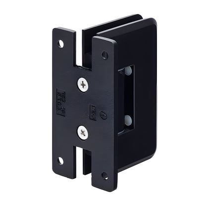 Matte black adjustable Cologne shower door hinge, brass wall-mount for 3/8-1/2" glass (SKU C0L337MBL)