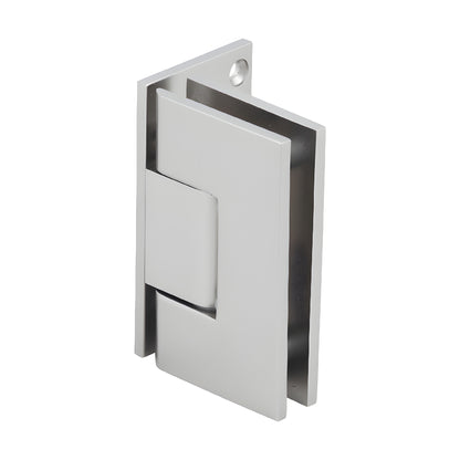 Vienna solid brass shower door hinge, satin nickel finish, wall-mount for 3/8-1/2" glass - SKU V1E044SN