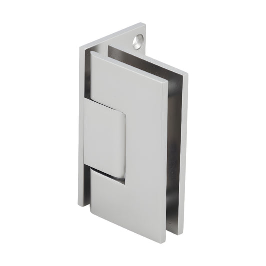 Vienna solid brass shower door hinge, satin nickel finish, wall-mount for 3/8-1/2" glass - SKU V1E044SN