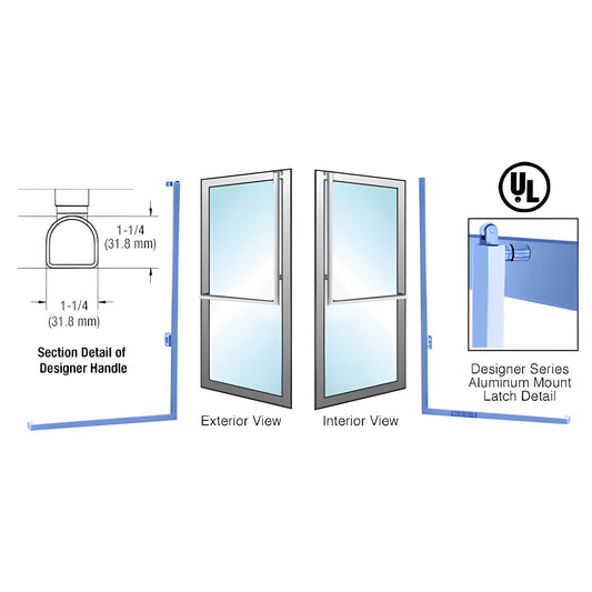 CRL-Blumcraft DPA100D4AKPT D-shape panic handle for glass doors, 1-1/4" stainless steel, ADA-compliant, left-hand reverse.