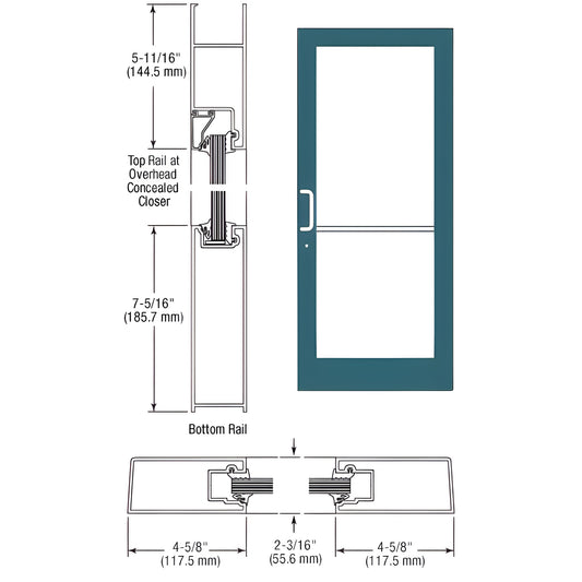 Series 1G500 CRL medium-stile impact entrance door (SKU SF41471) teal frame, glazing details and rail dimensions