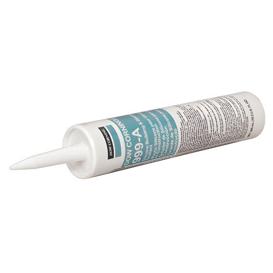 Dow Corning 999 A silicone glazing sealant cartridge (10.3 oz), white nozzle with teal label - SKU 999ABL