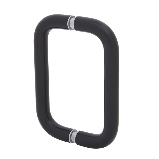 Matte black solid brass squared pull handle (BPD6MBL), 3/4 in dia, 6 in c c, fits 1/4-1/2 in glass, back-to-back