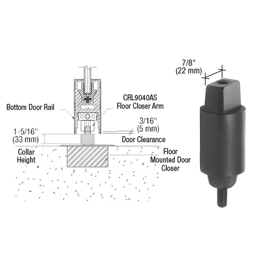 CRL9040S33 flat tapered aluminum spindle for floor-mounted door closers, 1-5/16" collar height, MAB style
