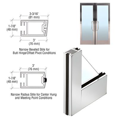 CRL 3" Polished Stainless Steel Narrow Stile Framed Door