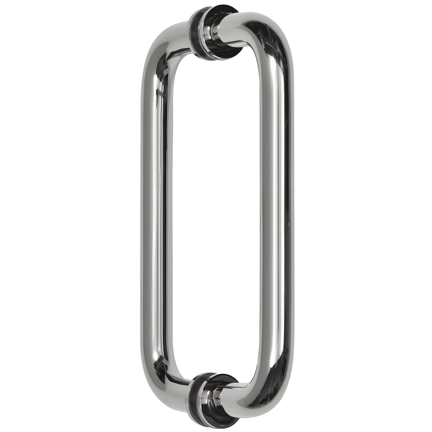 Polished chrome back-to-back tubular door pull handle (BM8X8CH), 3/4" brass tube, 8" center-to-center, decorative washers.