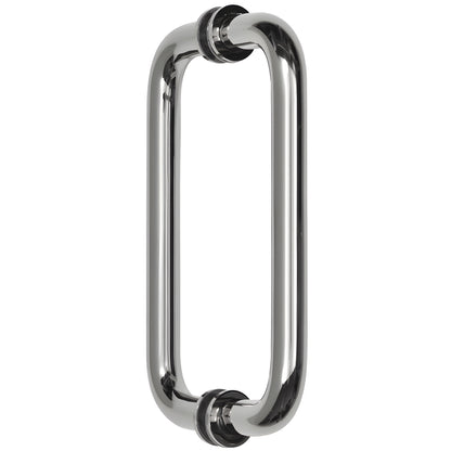 SPH8CH polished chrome solid brass rectangular shower door pull, 3/4" rod, back-to-back with washers, fits 6-12mm glass