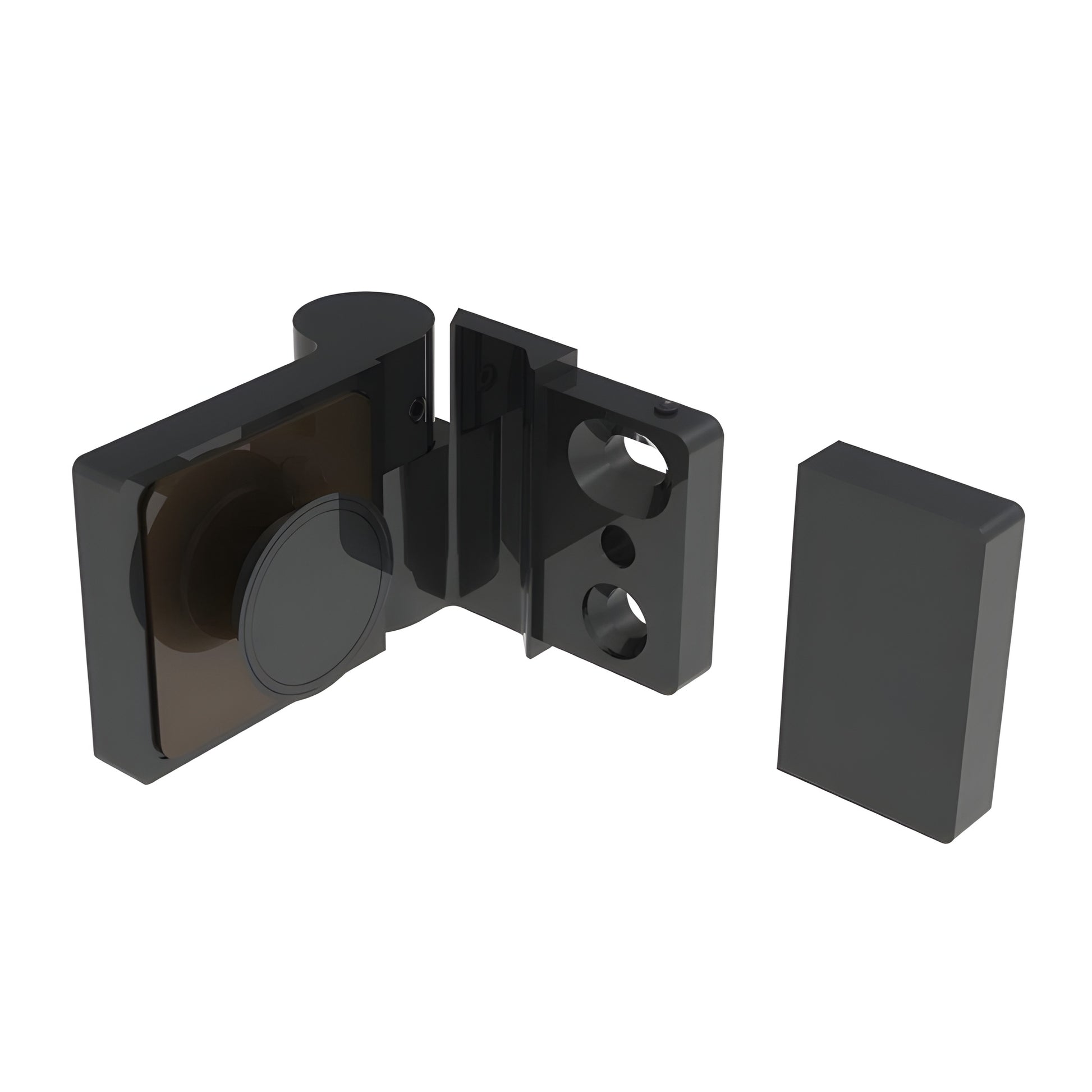 LUG044LMBL matte black Lugano glass shower hinge, modern concealed brass design for 8-10mm glass, right-hand.