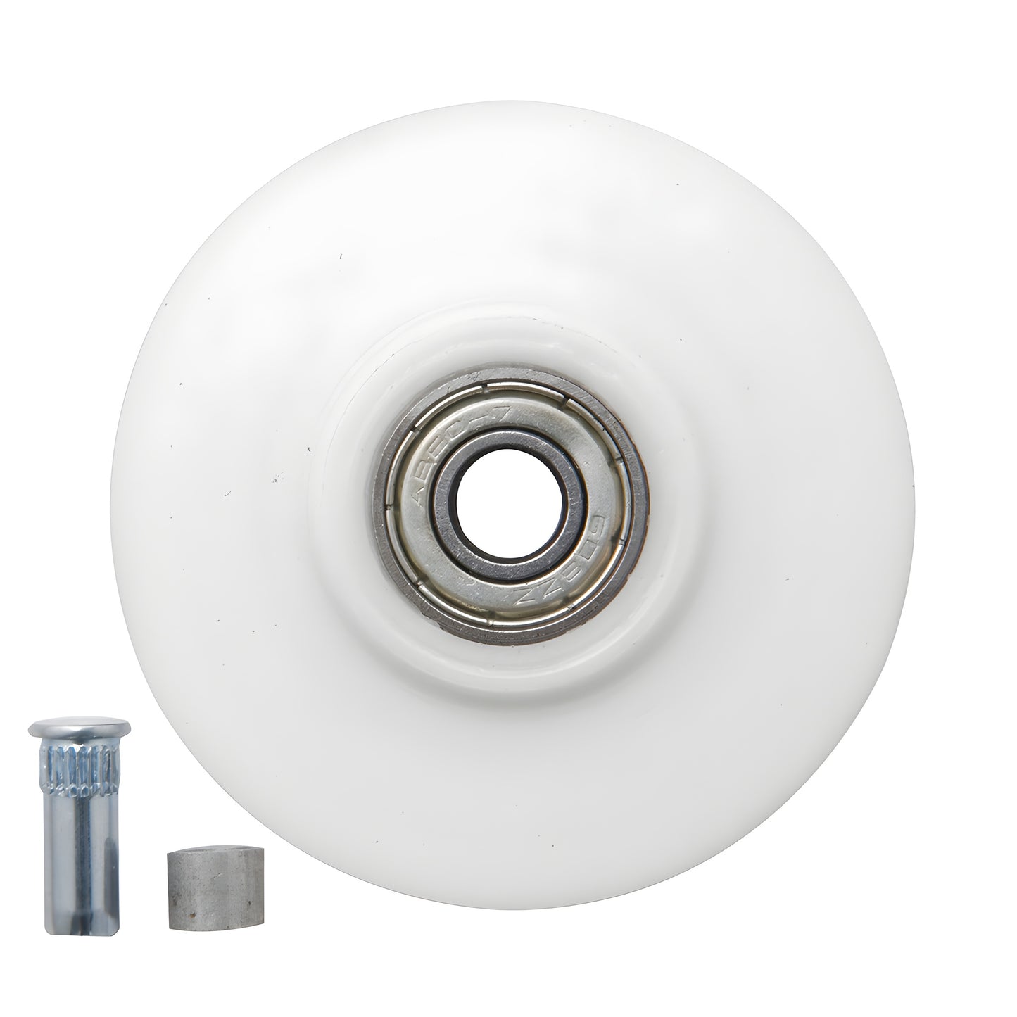 CRL nylon replacement roller wheel (SKU WREPS5N), white 2.5" round profile with metal ball bearing hub