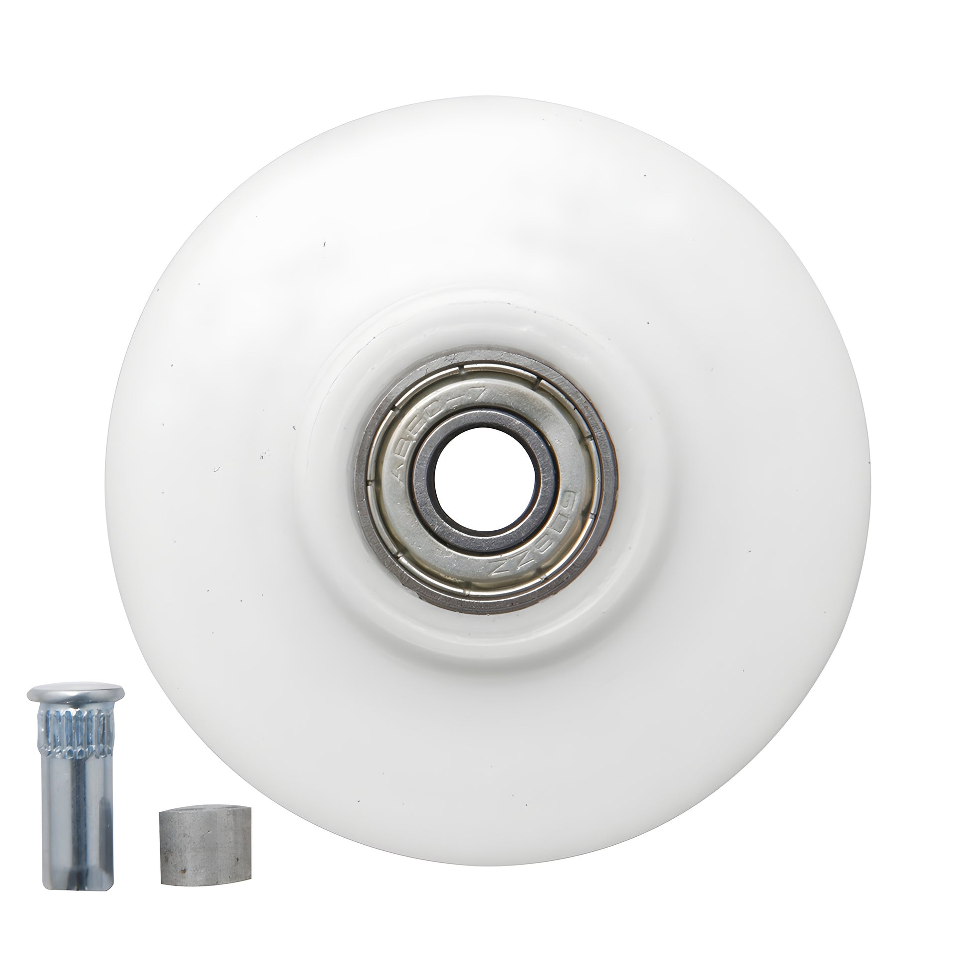 CRL nylon replacement roller wheel (SKU WREPS5N), white 2.5" round profile with metal ball bearing hub