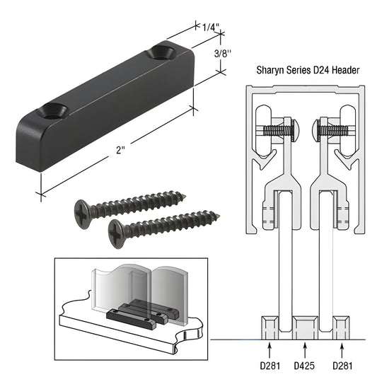 CRL D281 black nylon lower guide kit with two screws for Sharyn transaction windows, 2" low friction support.