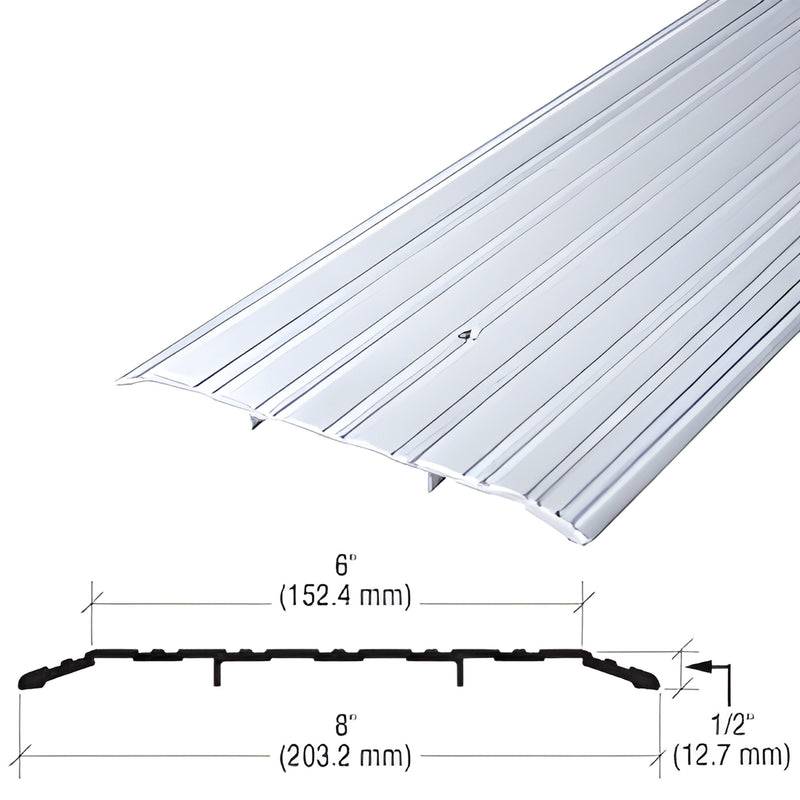 Aluminum extruded door threshold 8" wide 1/2" high, ridged saddle profile SKU 491A185