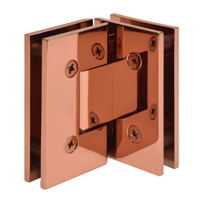 CRL Vienna V1E092RG rose-gold solid brass 90 glass-to-glass shower hinge, square edges for 10-12mm glass.