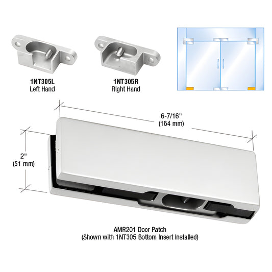 PH10ELA satin anodized bottom pivot patch kit with AMR201 and 1NT305 inserts for 3/8-1/2" tempered glass