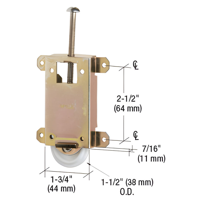 CRL N6963 adjustable steel wardrobe roller with 1-1/2" nylon wheel and 3" housing, flat profile