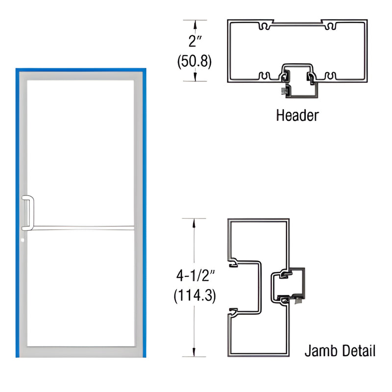 FR71211 clear anodized offset pivot aluminum door frame diagram, 36x84, 2" header, 4-1/2" jamb
