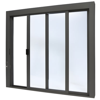 Bronze anodized aluminum self-closing sliding service window (XO), 471 2 433 4, 1/4" tempered glass, thumbturn lock. SKU SCDW4844