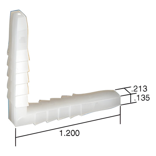 CK265B white molded nylon L-shaped corner key for storm windows, 1.200" leg and 0.213" width