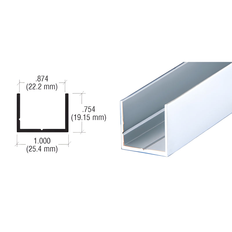 D336A satin anodized 6063 T5 aluminum single channel extrusion, 1 in wide 0.754 in high, 12 ft length, panel edging/track