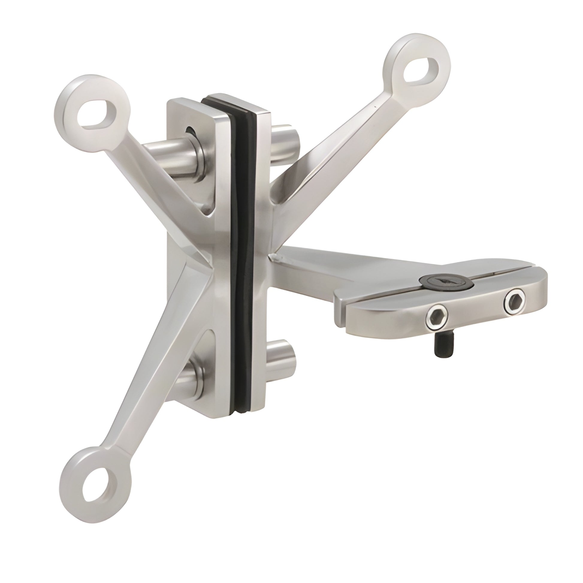316 stainless three-arm fin-mount pivot spider for frameless glass doors and sidelites, SKU FMHP40RHBS