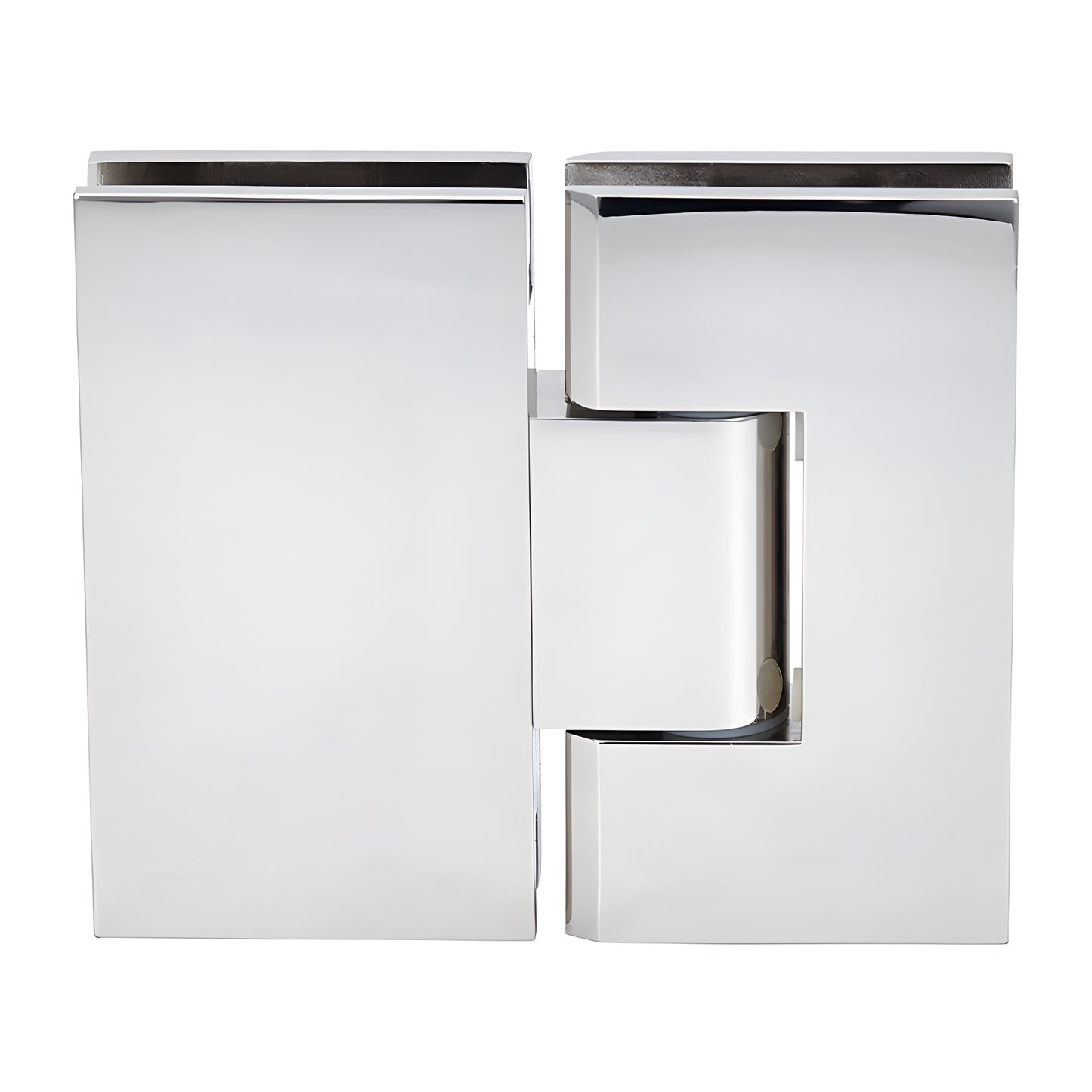 Polished nickel square glass-to-glass adjustable shower hinge (Vienna series), brass pivot, SKU V1E380PN