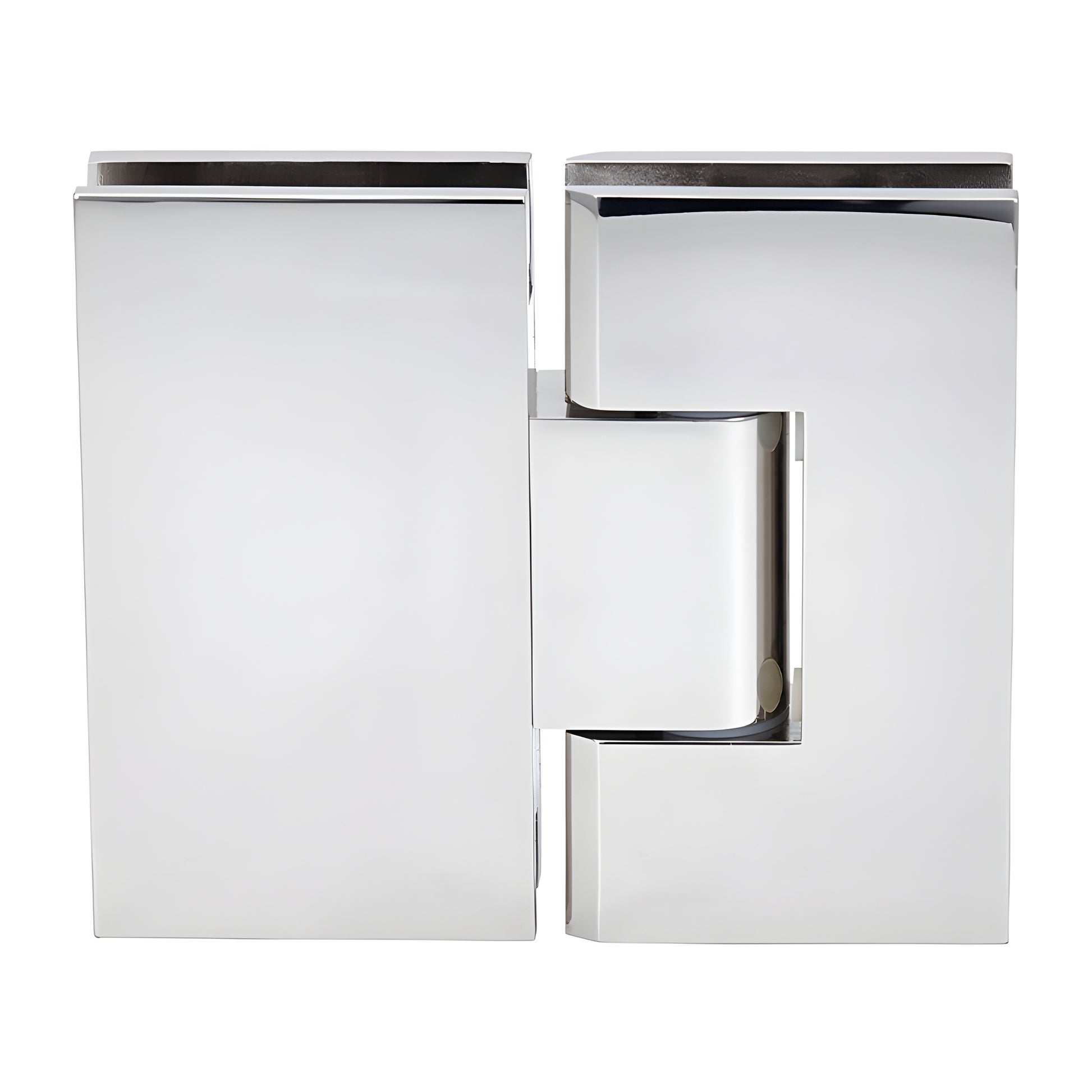 Polished nickel square glass-to-glass adjustable shower hinge (Vienna series), brass pivot, SKU V1E380PN
