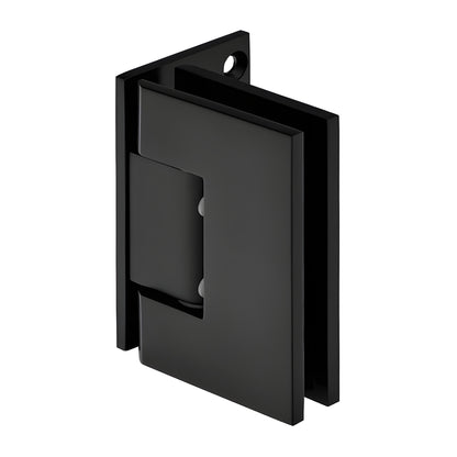 Matte black solid brass frameless shower door hinge (Melbourne MEL044MBL), wall-mount, self-centering, fits 8-12mm glass